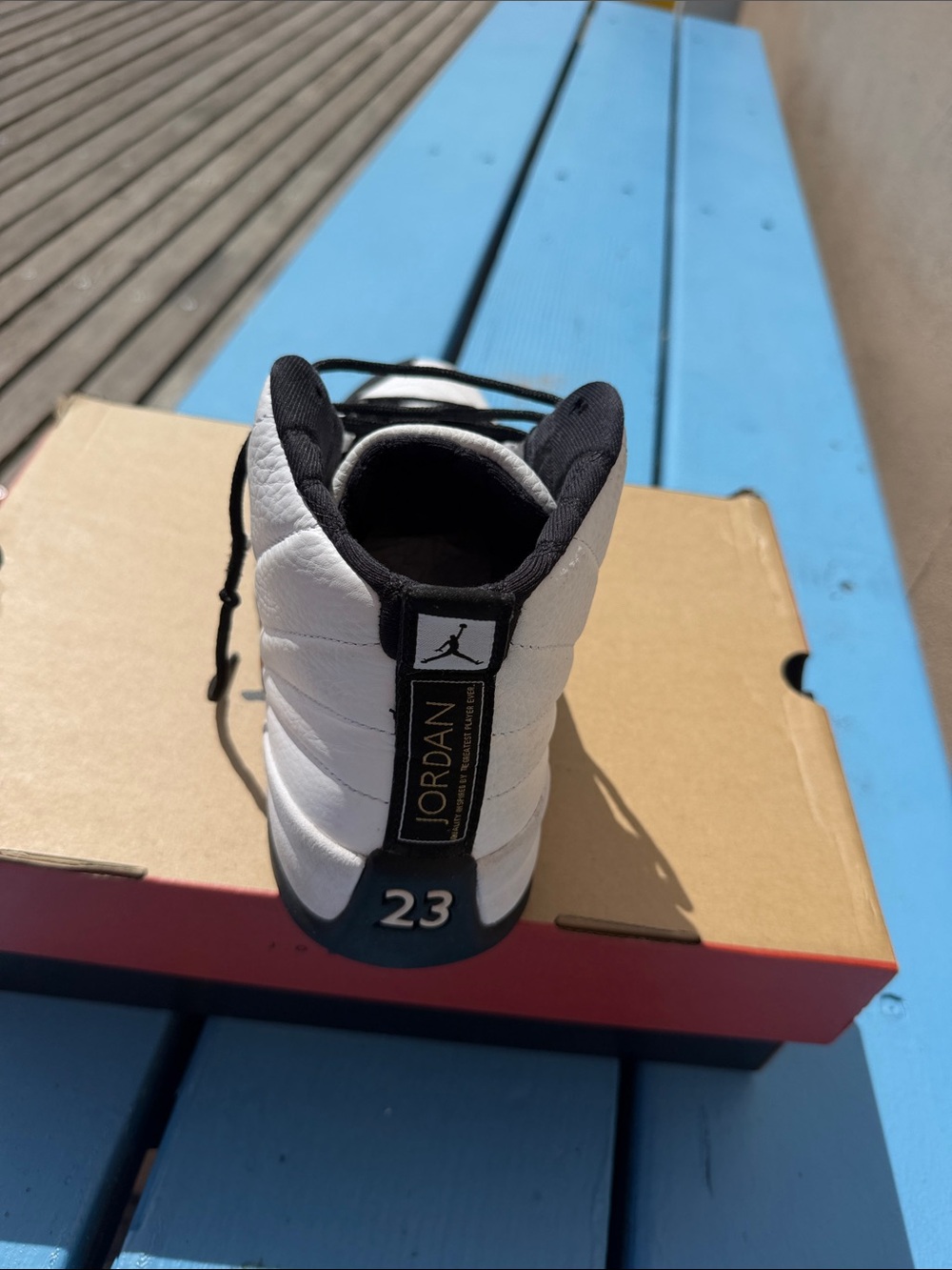 Nike Air Jordan Retro 12 Men’s Basketball Shoes - White/Black/Gold - Picture 7 of 12